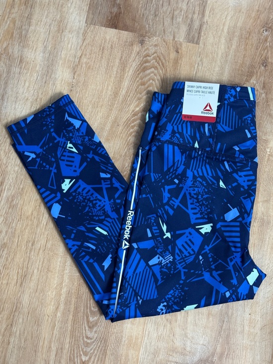 Reebok Pants - REEBOK Womens High Rise Skinny Capri Leggings Blue Geometric Patterned Med NWT